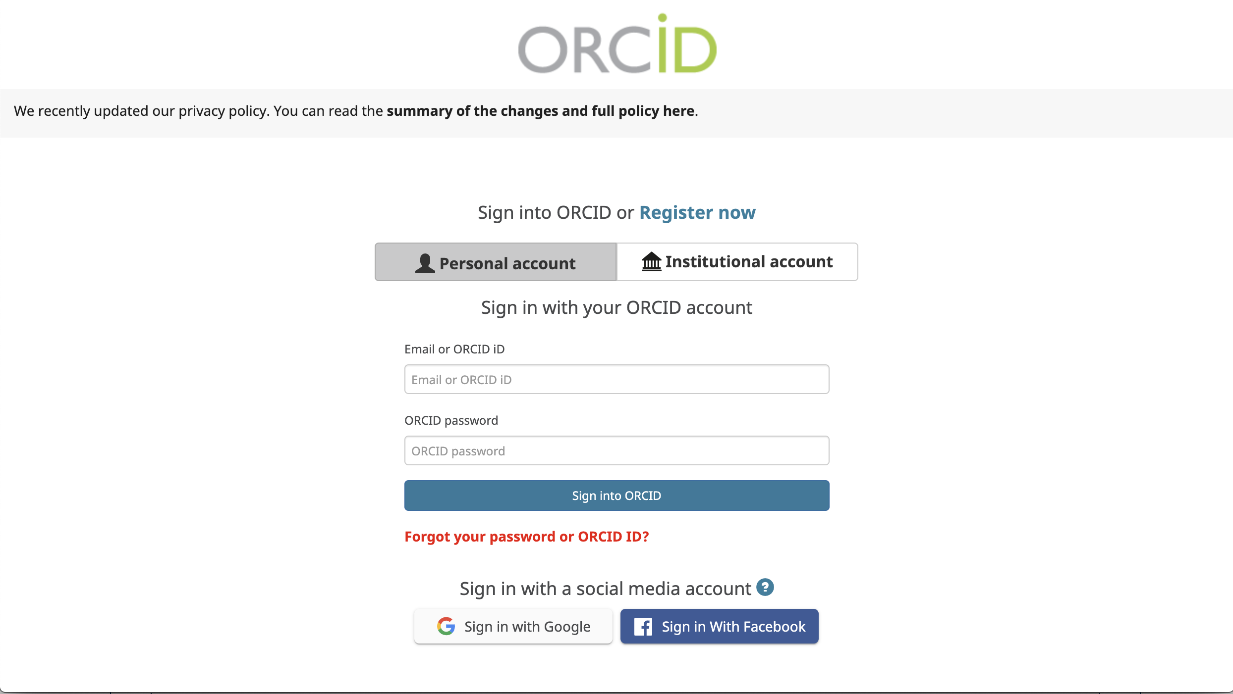 ORCID Login Page